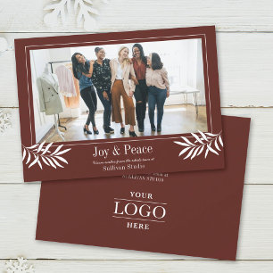 JOY and PEACE Modern Simple Photo Logo Business Holiday Card