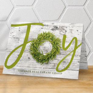 Joy and Pine on White Wood Holiday Greetings Card