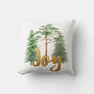 Joy and Pine Tree Christmas Pillow