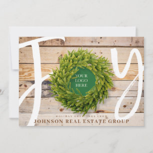 Joy and Pine Wood with Logo Business Holiday Card
