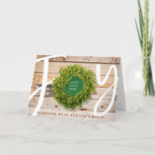 Joy and Pine Wood with Logo Business Holiday Card