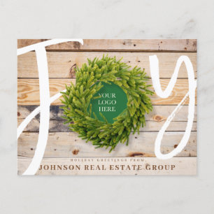 Joy and Pine Wood with Logo Business Holiday Postcard