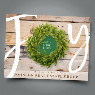Joy and Pine Wood with Logo Business Holiday Postcard