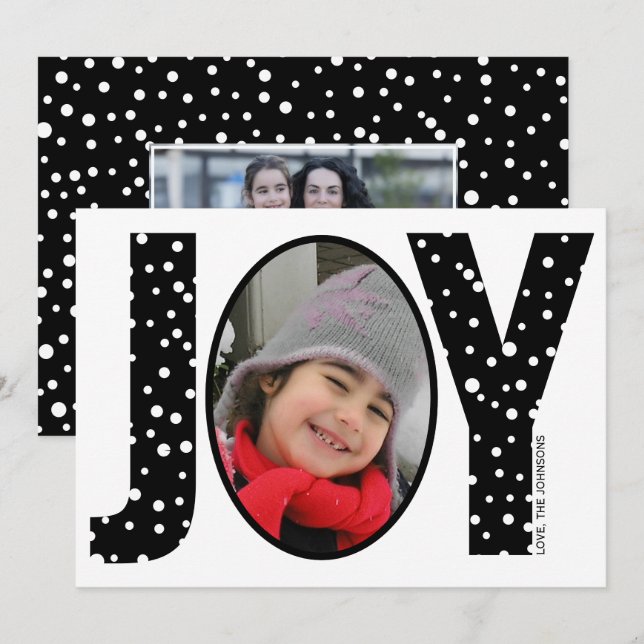Joy and snow black, white mininal Christmas photo Holiday Card (Front/Back)