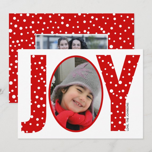 Joy and snow red minimal Christmas photo Holiday Card (Front/Back)