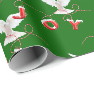 Joy and White Dove on Green Wrapping Paper