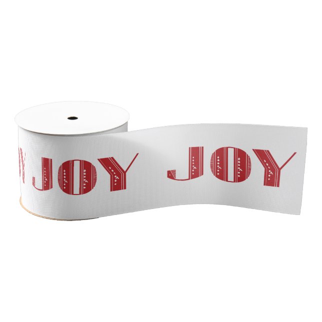 Joy Art Deco Christmas Ribbon in Red White Grosgrain Ribbon (Spool)