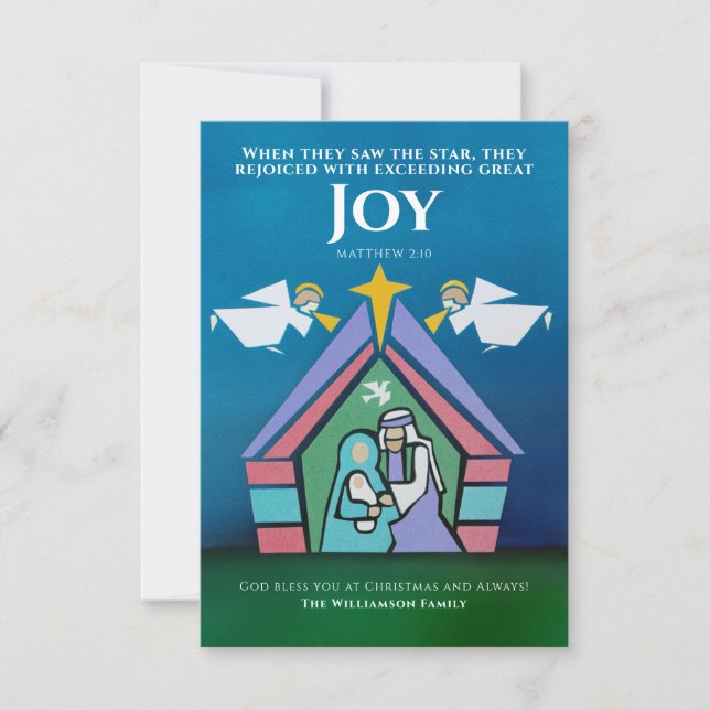 Joy at Christmas Bible Verse Modern Nativity Card (Front)