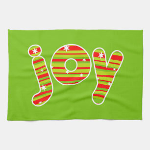 JOY at Christmas, Red & Green Stripes Tea Towel