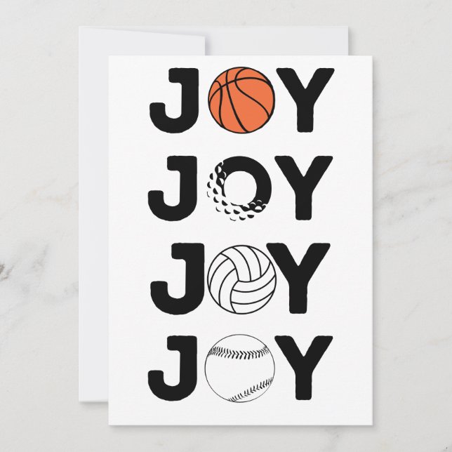 JOY Basketball, Golf Ball, Volleyball, & Baseball Holiday Card (Front)