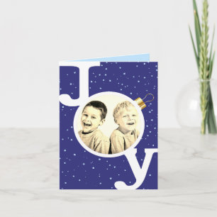 Joy bauble text dark blue sky Christmas Holiday Card