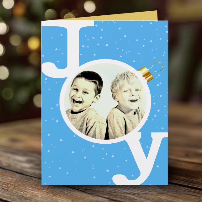 Joy bauble text on sky blue Christmas Holiday Card (Creator Uploaded)