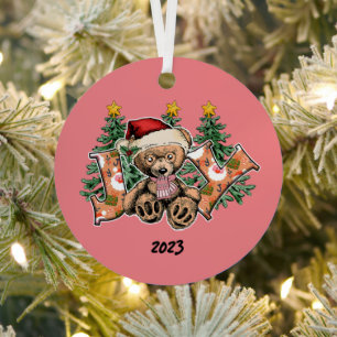 Joy Bear Christmas Metal Tree Decoration