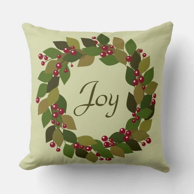 Joy | Berries and Leaves Wreath | You Customise Cushion (Front)