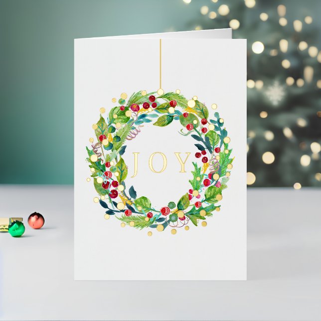 Joy Berry Wreath Folded Foil Holiday Card (Holiday In Situ 2)