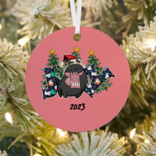 Joy Black Cat Christmas Metal Tree Decoration