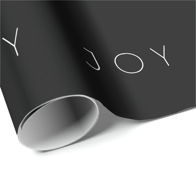 Joy Black Modern Minimalist Typography Pattern Wrapping Paper (Roll Corner)