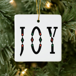 Joy black red green minimalistic typography ceramic ornament