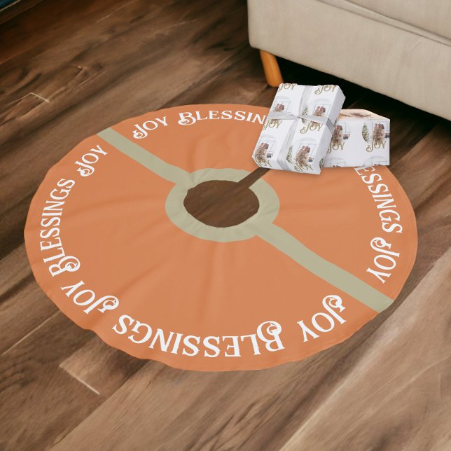 Joy Blessing Muted Sage Green Orange Christmas Brushed Polyester Tree Skirt (Joy Blessing Muted Sage Green Orange Christmas Brushed Polyester Tree Skirt from Ricaso)