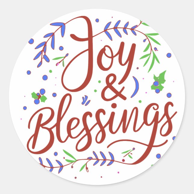 Joy & Blessings Classic Round Sticker (Front)
