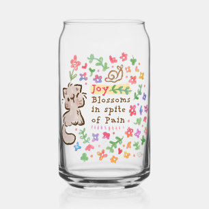 Joy Blossoms In Spite of Pain - Pebble the Kitten Can Glass