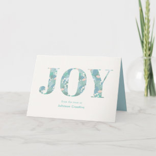 JOY Blue Green Foliage Business Holiday Card