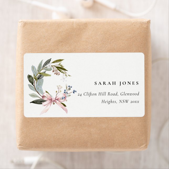 Joy Blush Green Winter Christmas Wreath Address (Insitu)