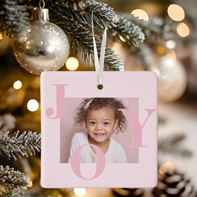 JOY Blush Pink Modern Christmas | Personalised Ceramic Ornament (Creator Uploaded)
