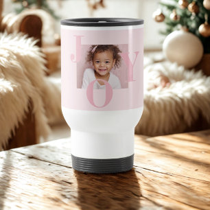JOY Blush Pink Modern Christmas Personalised Travel Mug