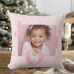 JOY Blush Pink Modern Christmas   Personalized  Cushion