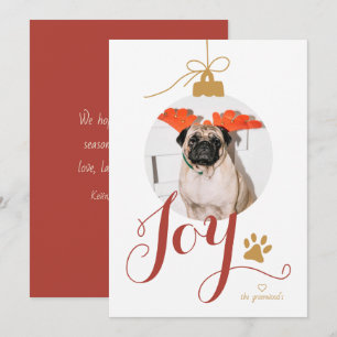 Joy Boho Pet Photo Ornament Holiday Card