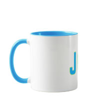 JOY Bold Blue & Lime Green Geometric Mug