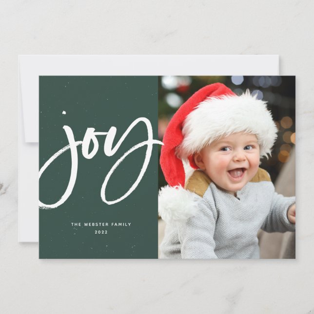 Joy bold green Christmas one-photo  Holiday Card (Front)
