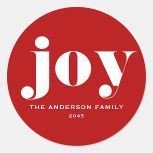 JOY Bold Typography Modern Christmas Red  Classic Round Sticker