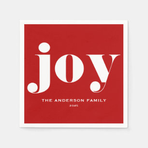 JOY Bold Typography Modern Christmas Red Napkin