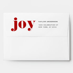 JOY Bold Typography Red Pattern Modern Christmas Envelope