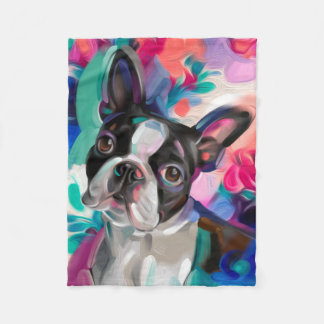 'Joy' Boston Terrier Dog Art fleece blanket