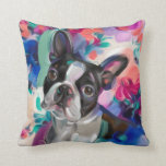 'Joy' Boston Terrier Dog Art pillow<br><div class="desc">This colourful Boston terrier dog art pillow with floral background will make a great gift for every boston terrier lover or for yourself!</div>