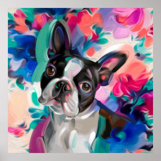 'Joy' Boston Terrier Dog Art print on paper