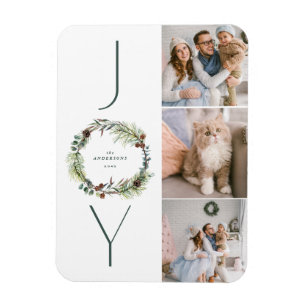 JOY Botanical Pine Wreath Photo Collage Christmas  Magnet