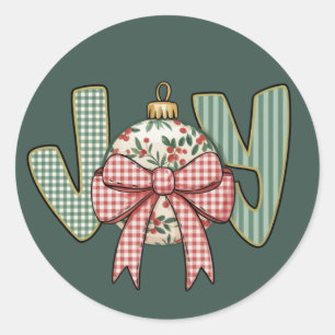 Joy Bow and Ornament Preppy Christmas Holiday Classic Round Sticker