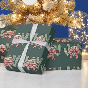 Joy Bow and Ornament Preppy Christmas Holiday Wrapping Paper