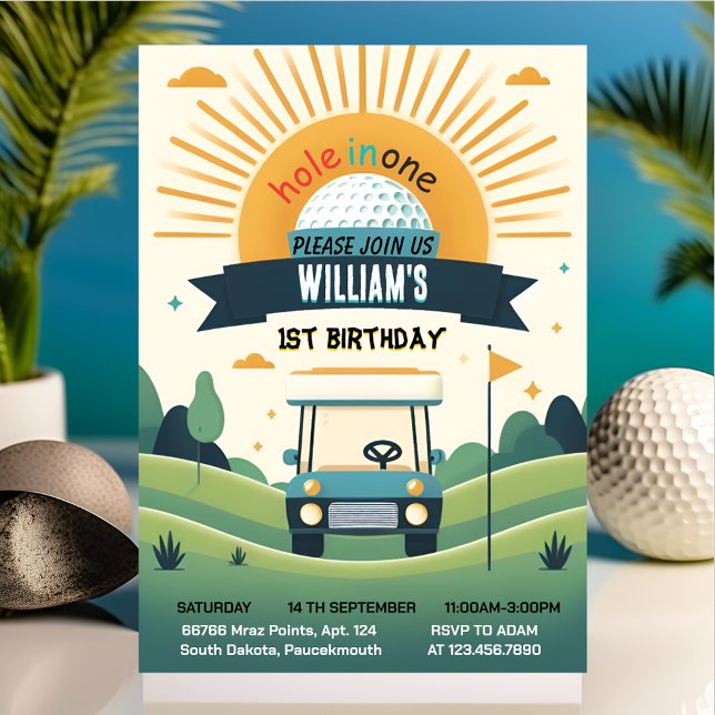 joy boy cute golf hole in one first 1st birthday invitation (Creator Uploaded)