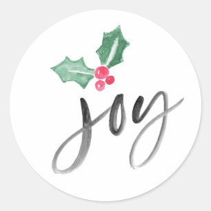 Joy Brush Script Holiday Christmas Classic Round Sticker