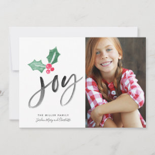 Joy Brush Script Holiday Christmas Photo Card