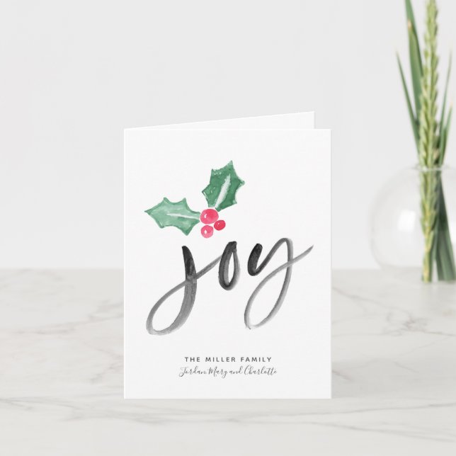 Joy Brush Script Holiday | Folded Christmas Card (Front)