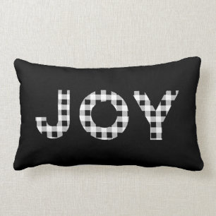 Joy Buffalo Check Black White Holiday Throw Pillow