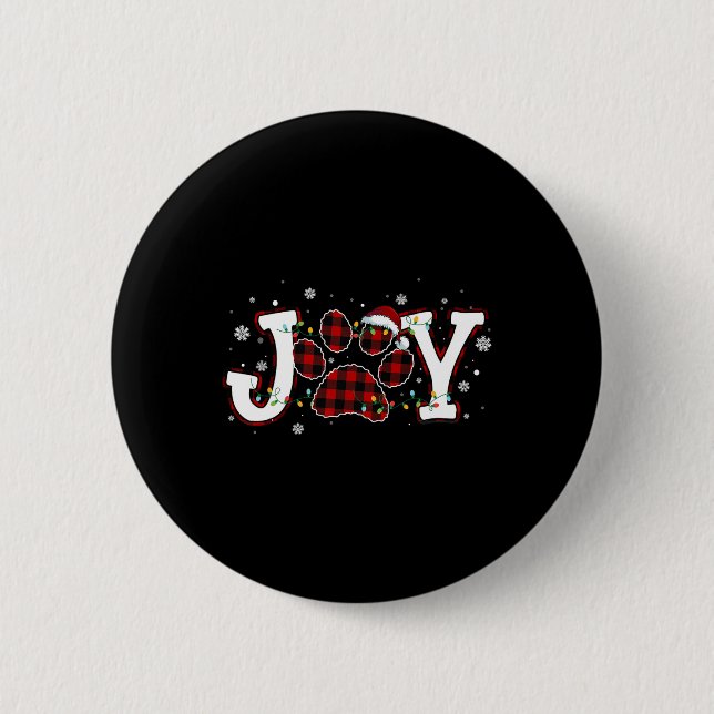 Joy Buffalo Red Plaid Dog Paw Print Christmas Orna 6 Cm Round Badge (Front)