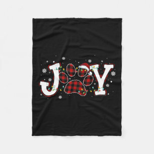 Joy Buffalo Red Plaid Dog Paw Print Christmas Orna Fleece Blanket