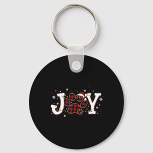 Joy Buffalo Red Plaid Dog Paw Print Christmas Orna Key Ring